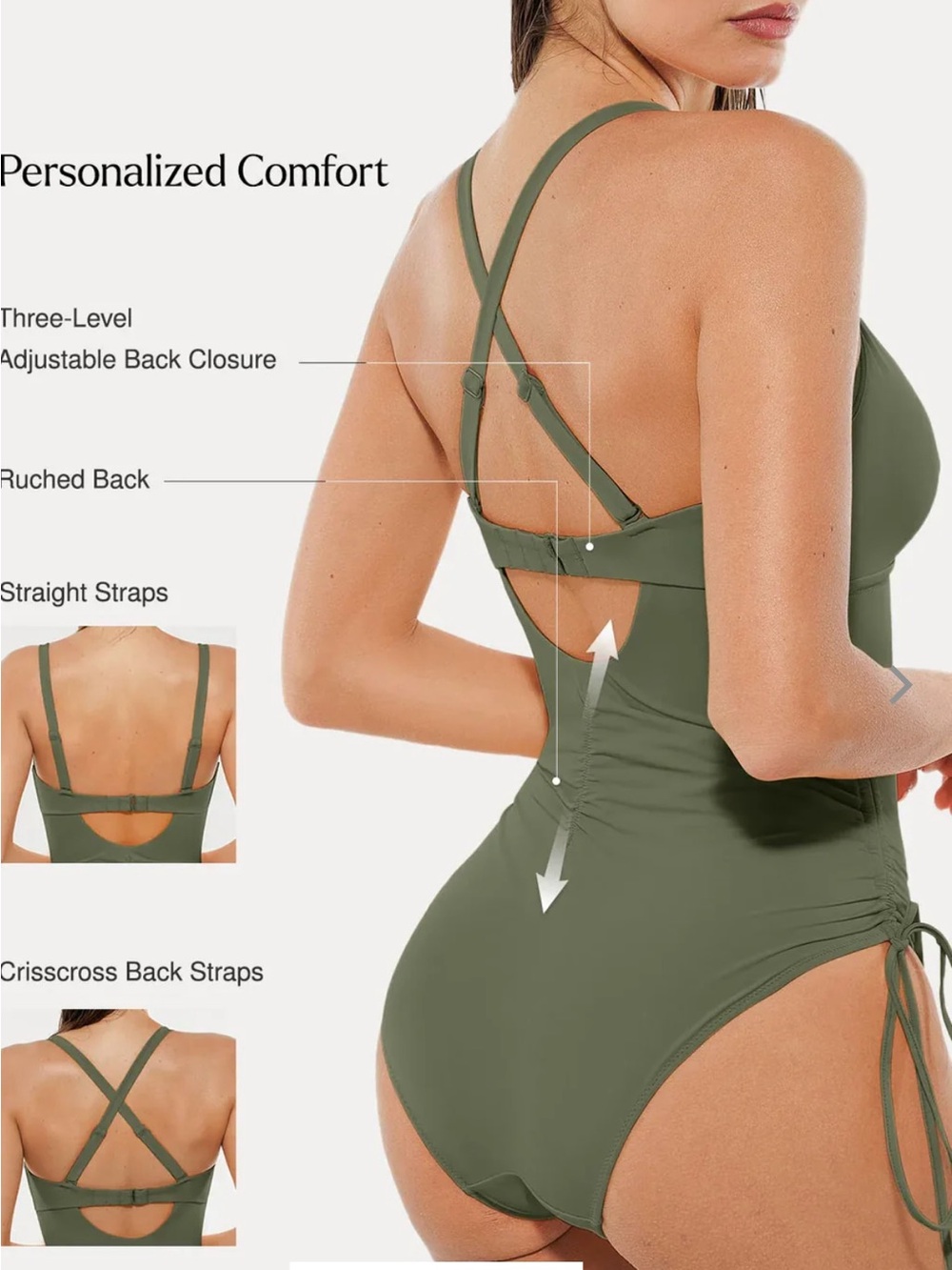 Shapewear One Piece Swimsuit Olive Green size L - Picture 2 of 6